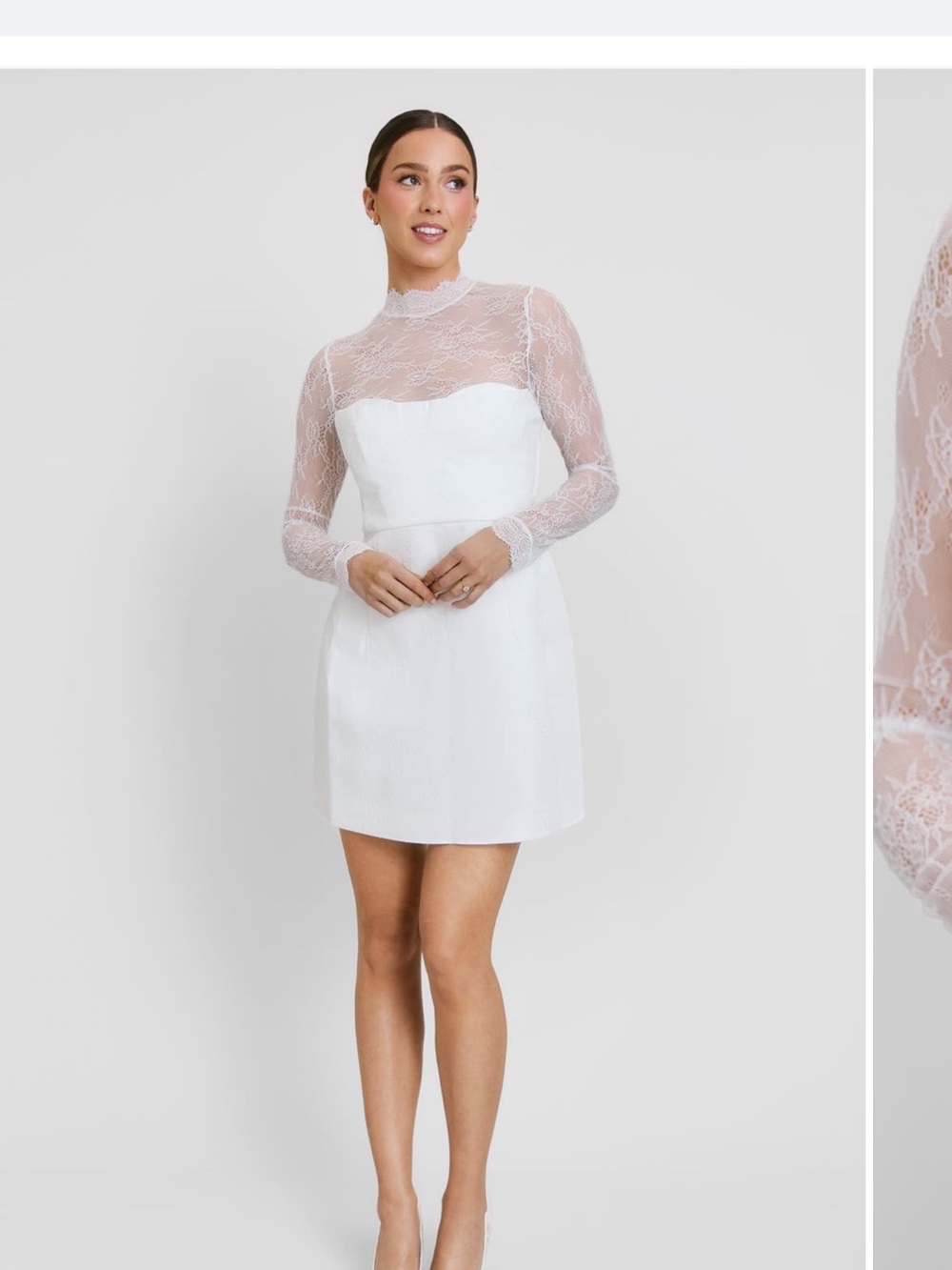 Sheer Lace Yoke White Mini Dress